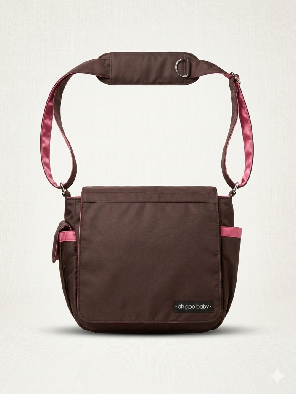 Ah Goo Baby Brown & Pink Crossbody compact Diaper Bag